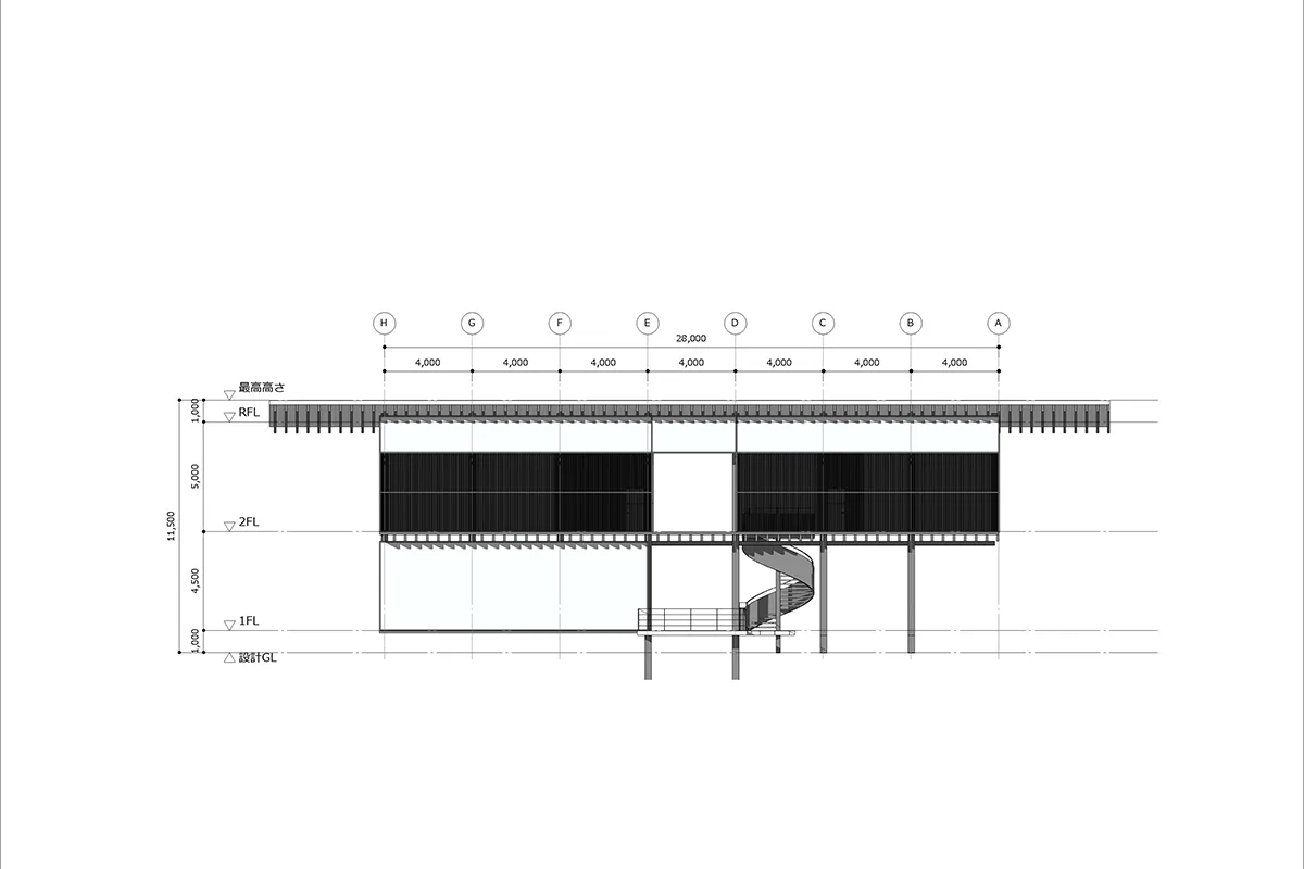 スリランカ建築 立面図(南) bim cad 3dcg 建築パース studio junxion